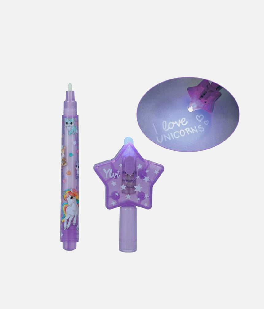 Invisible Ink Unicorn Pen for Secret Messages, Star LED Light - 0012098