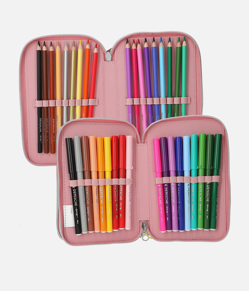 TOPModel JUICY Triple Pencil Case, Cute Pink School Supplies Organizer - 0013323