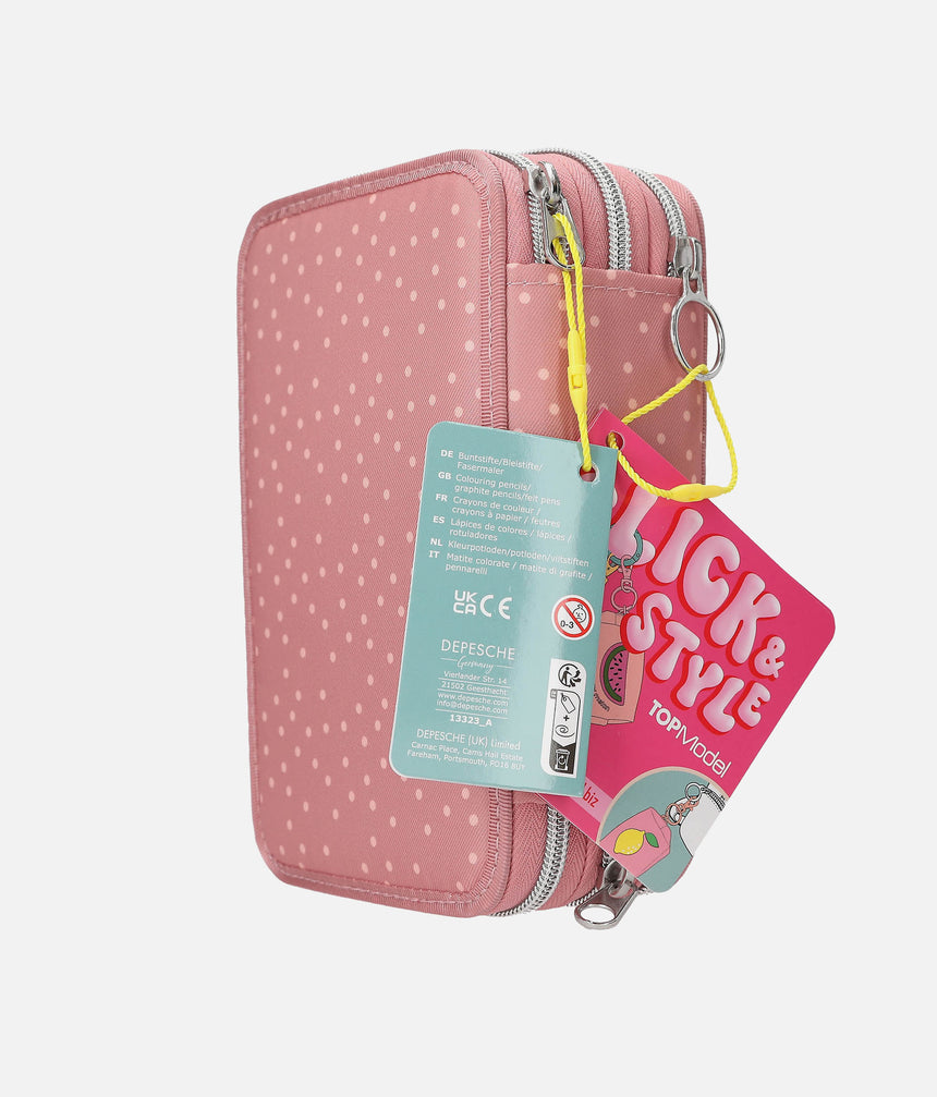 TOPModel JUICY Triple Pencil Case, Cute Pink School Supplies Organizer - 0013323