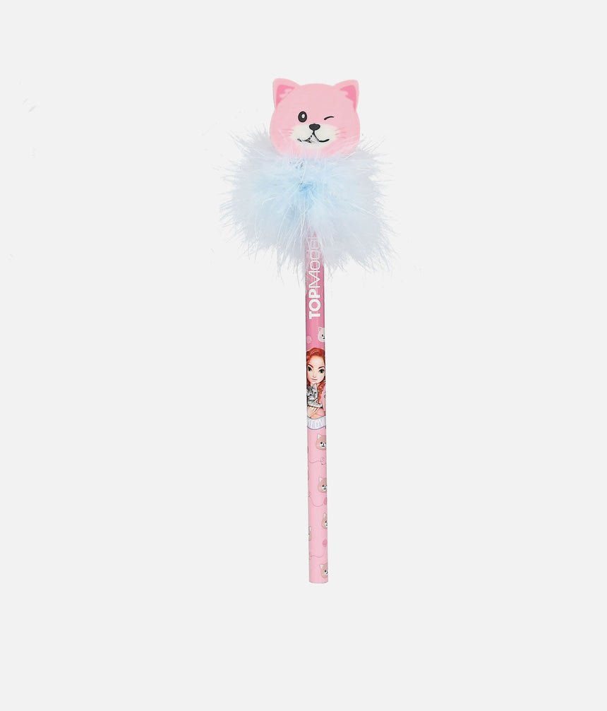 TOPModel Cat Pencil With Eraser, Fluffy Feather Top & Cute Kitten Design - 0013391