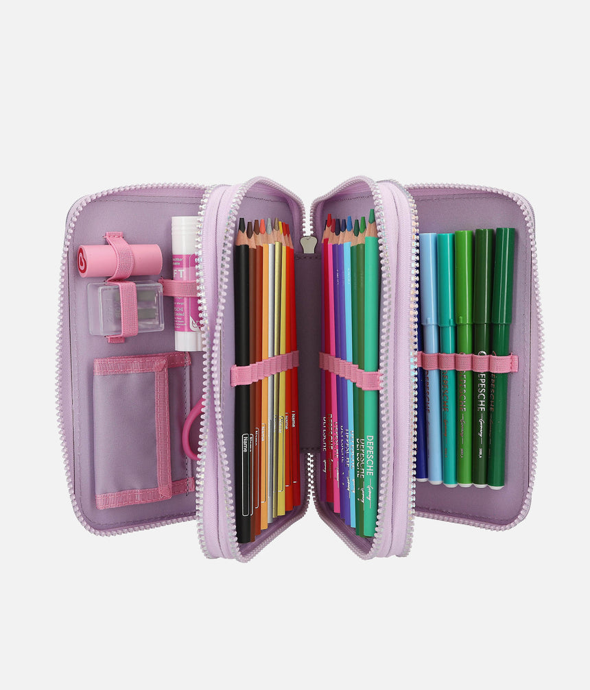 Ylvi Unicorn Pencil Case, Triple Zip & Fully Stocked - 0013417