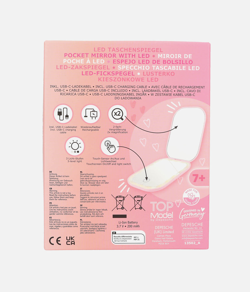 TOPModel Foldable Pocket Mirror with LED Light & Touch Control - 0013502