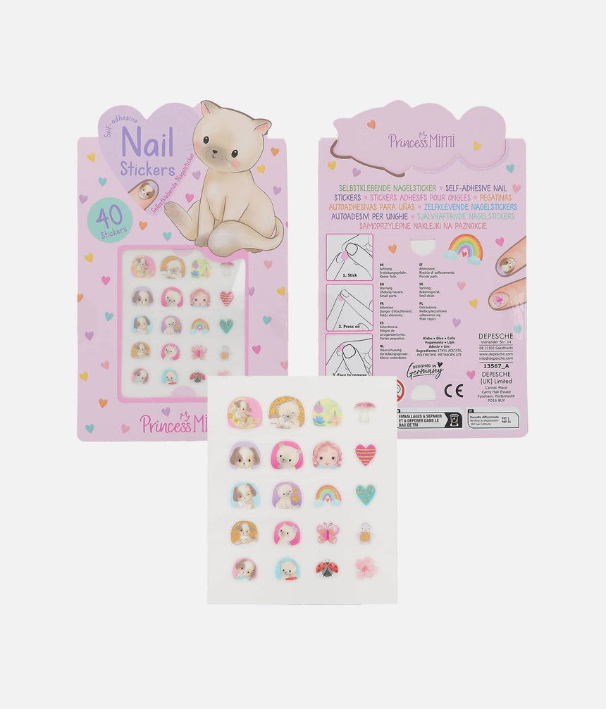 Princess Mimi Nail Stickers for Girls, 40 Cute Designs with Glitter & Gold - 0013567