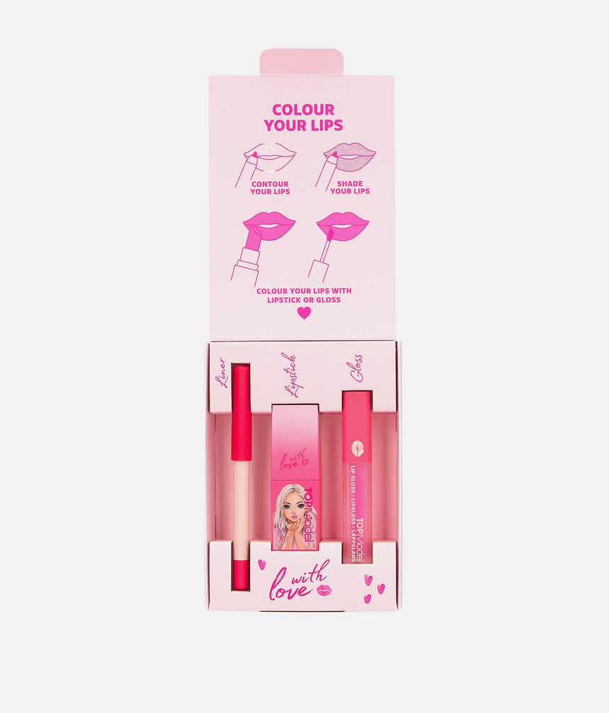 TOPModel Lip Trio Set, Pink Lipstick, Gloss & Liner for Teen Girls - 0013572