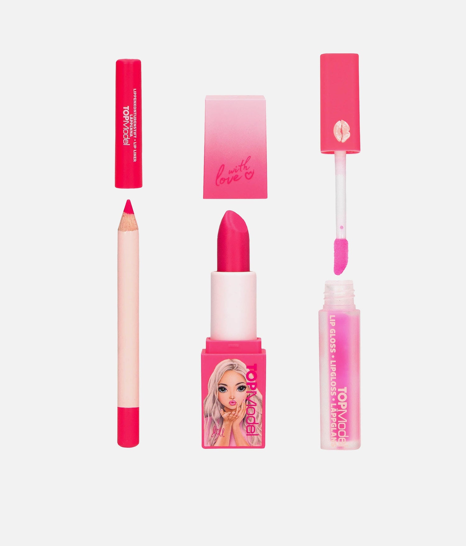 TOPModel Lip Trio Set, Pink Lipstick, Gloss & Liner for Teen Girls - 0013572