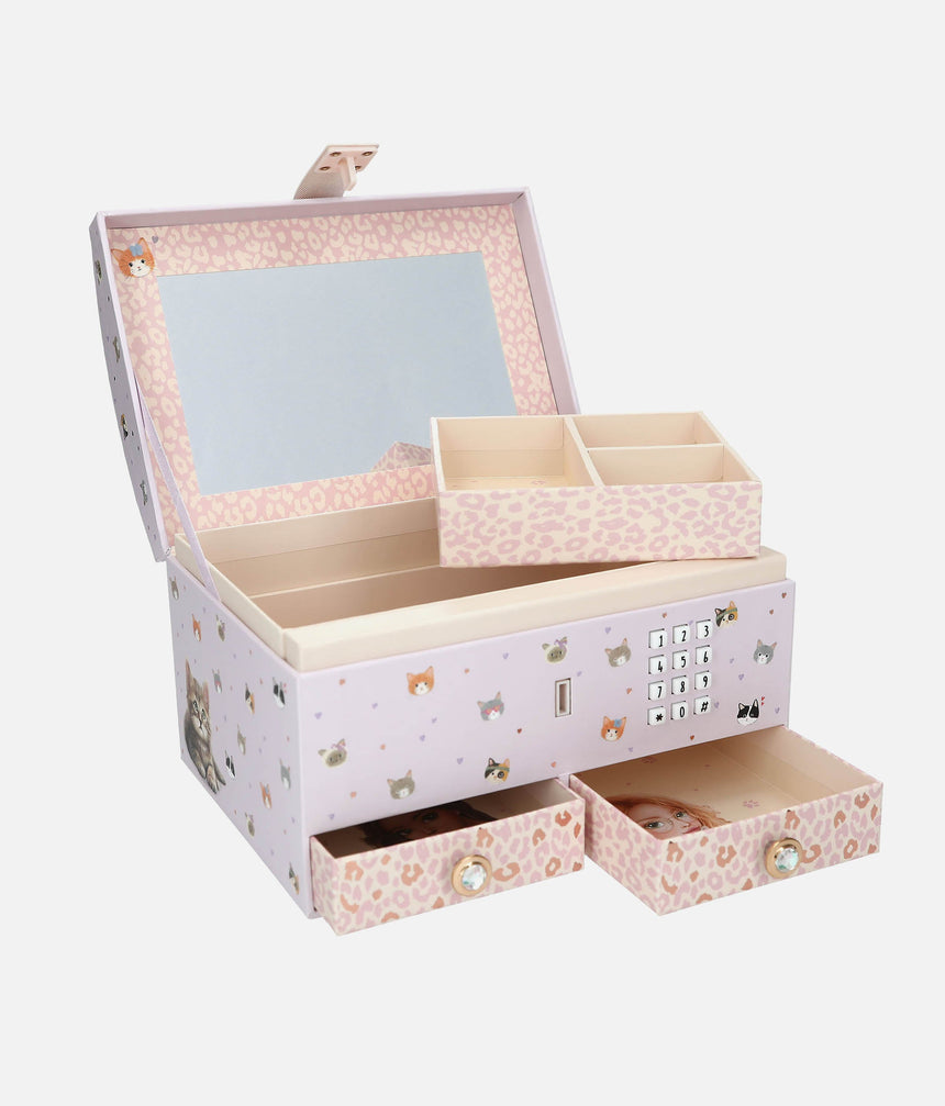 TOPModel Big Jewellery Box with Code Lock & Music, Cat Design for Tweens - 0013578