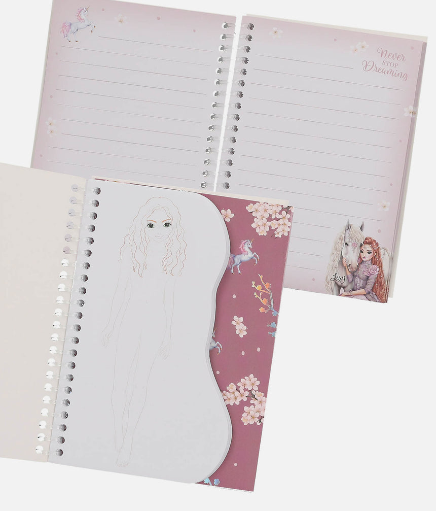 Notebook with unicorn and floral design on a white background