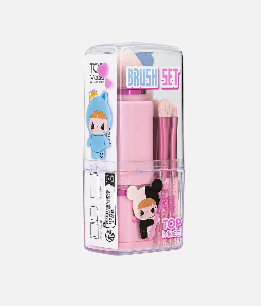 Side view of the TOPModel KPOP brush box with YouYou characters and pink beauty tools