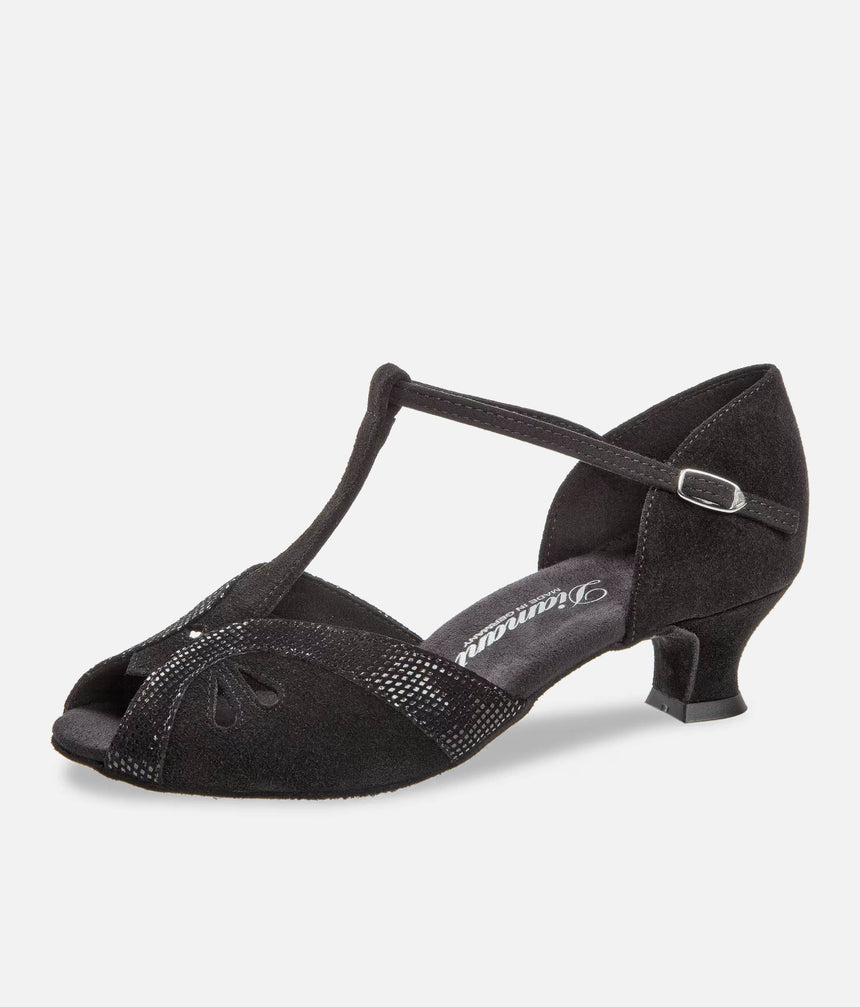 Open-Toe Ballroom & Latin Dance Shoes, T-Bar Strap, Spanish Heel, Premium Leather - 019