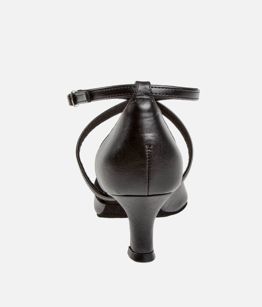 Closed-Toe Dance Shoes, Elegant Black Leather with Push-Button Strap - 034X