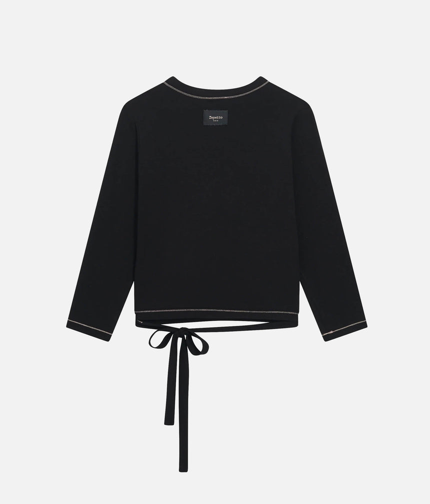 Wrap-Over Ballet Cardigan, Elegant V-Neck & Tie Waist - S0555