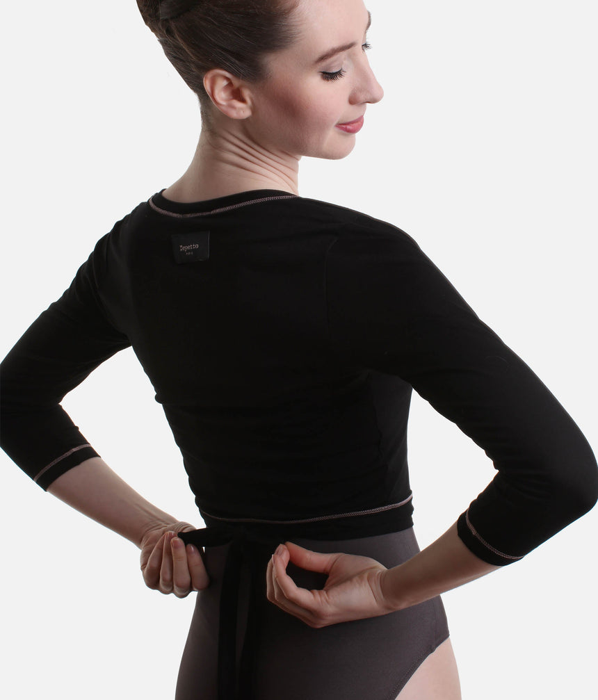 Wrap-Over Ballet Cardigan, Elegant V-Neck & Tie Waist - S0555