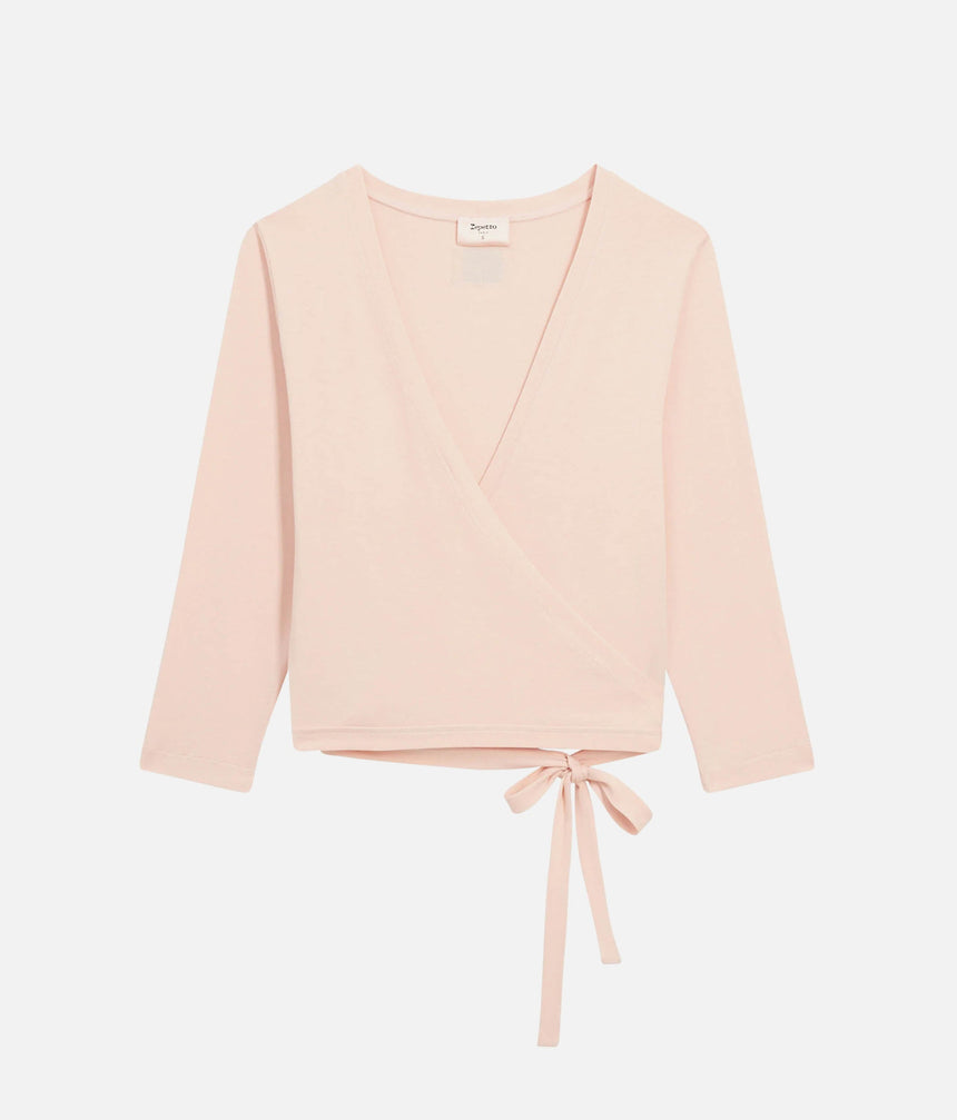 Wrap-Over Ballet Cardigan, Elegant V-Neck & Tie Waist - S0555