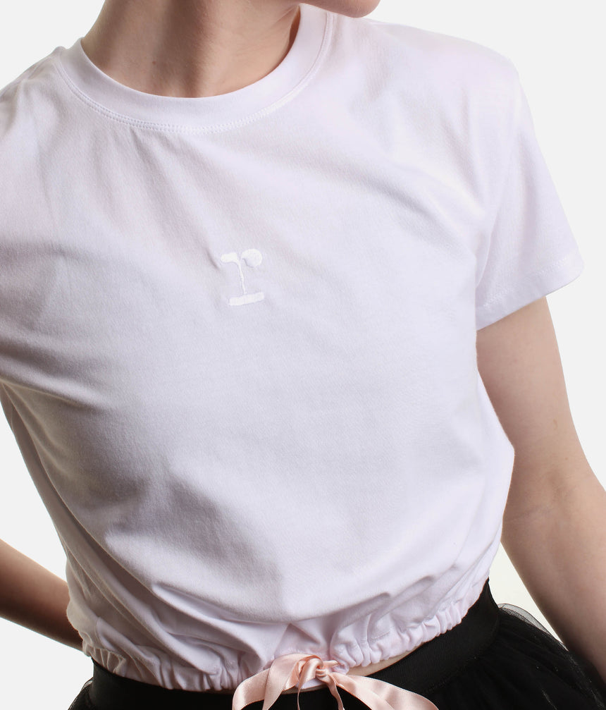 Crop Top, Satin Ribbon Adjustable Waist T-Shirt - REP S0704