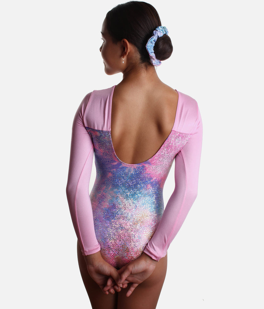 Girls UNICORN DISCO LIGHTWAVE Gymnastics Leotard, Long Sleeve - 12305C