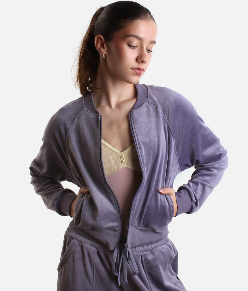 Amanda Velvet Bomber Jacket, Luxurious Dance Warm-Up Layer - J13001