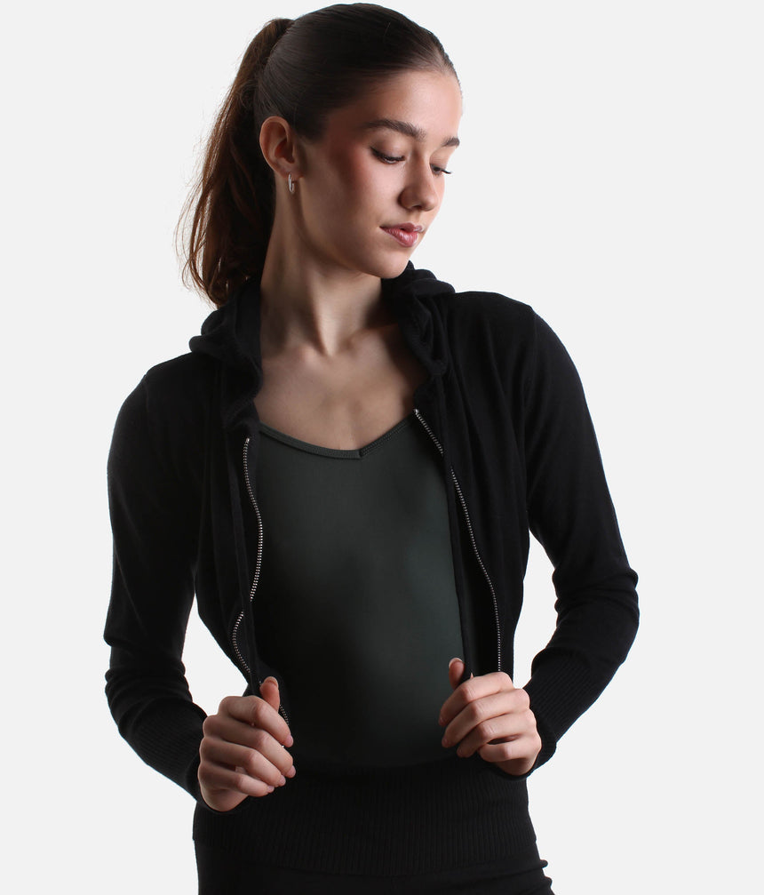 Orion Knit Hoodie for Dancers, Soft & Stretch Zip-Up Warm-Up Layer - J13003