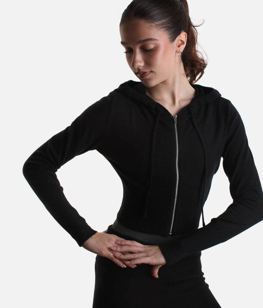 Orion Knit Hoodie for Dancers, Soft & Stretch Zip-Up Warm-Up Layer - J13003