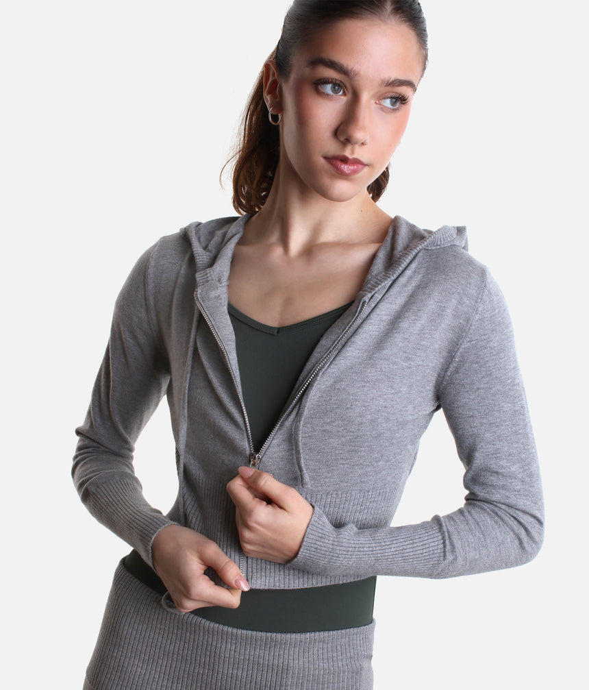 Orion Knit Hoodie for Dancers, Soft & Stretch Zip-Up Warm-Up Layer - J13003