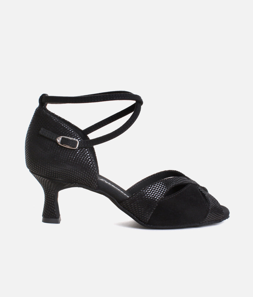 Flared Heel Dance Sandal, Adjustable Strap & Suede Sole - 084X