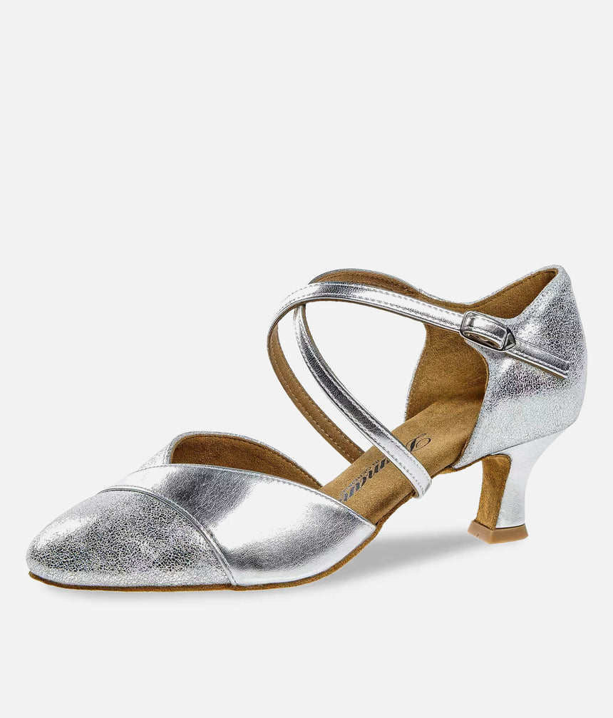 Silver Standard Ballroom Dance Shoes for Women with Latino Heel, Suede Sole - 161