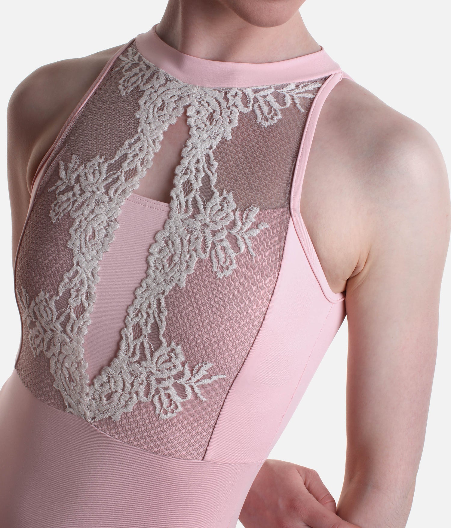 Sleeveless Dance Leotard with Elegant Lace Panels and Hook Neck - 31705