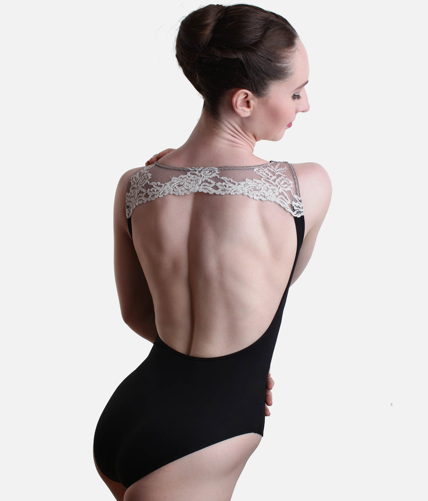 Fina Sleeveless Leotard with Lace Back and Round Neckline, Open Back Dancewear - 31707