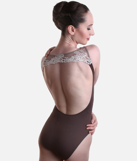 Fina Sleeveless Leotard with Lace Back and Round Neckline, Open Back Dancewear - 31707