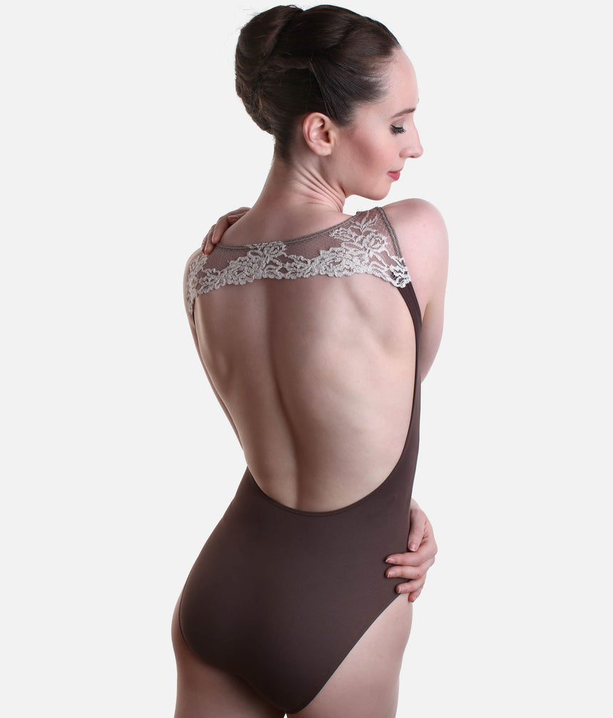 Fina Sleeveless Leotard with Lace Back and Round Neckline, Open Back Dancewear - 31707