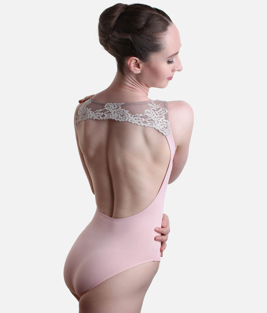 Fina Sleeveless Leotard with Lace Back and Round Neckline, Open Back Dancewear - 31707