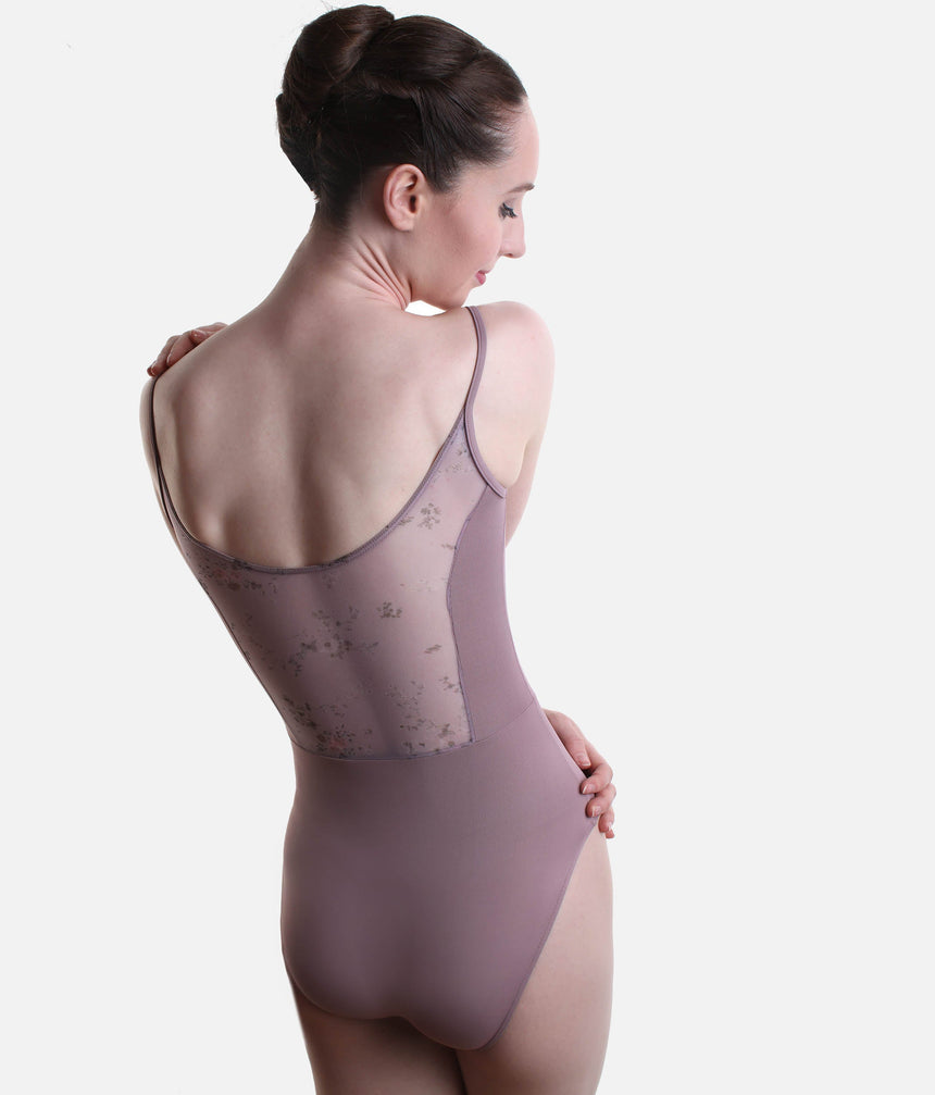 Thin-Strap Floral Leotard with Tulle Back, Ultar Soft, Elegant & Flattering - 31708