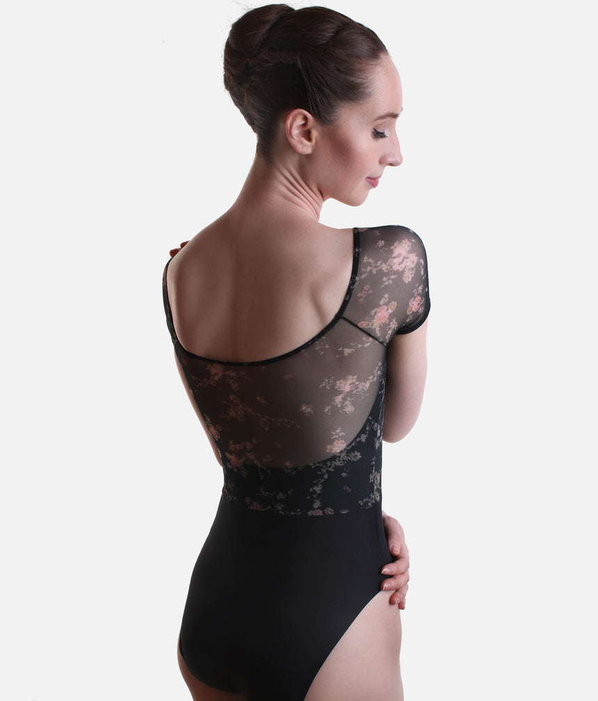 Felicity Floral Print Short Sleeve Leotard, Performance Dancewear - 31709