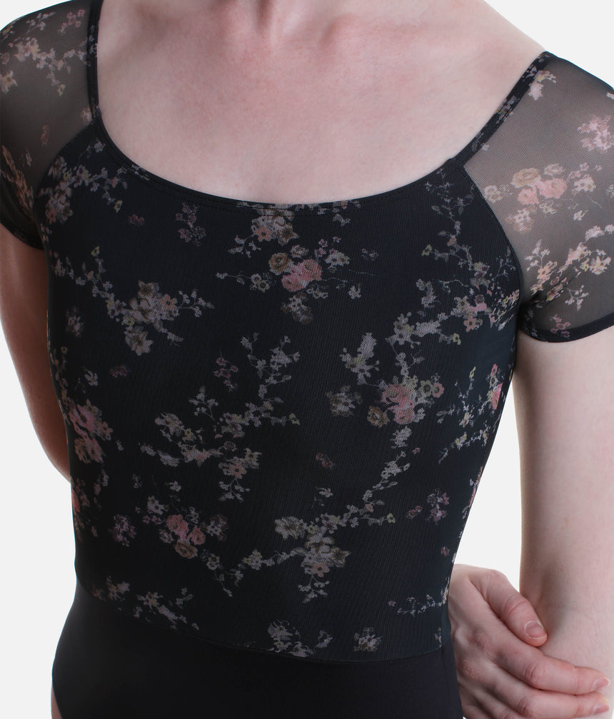 Felicity Floral Print Short Sleeve Leotard, Performance Dancewear - 31709