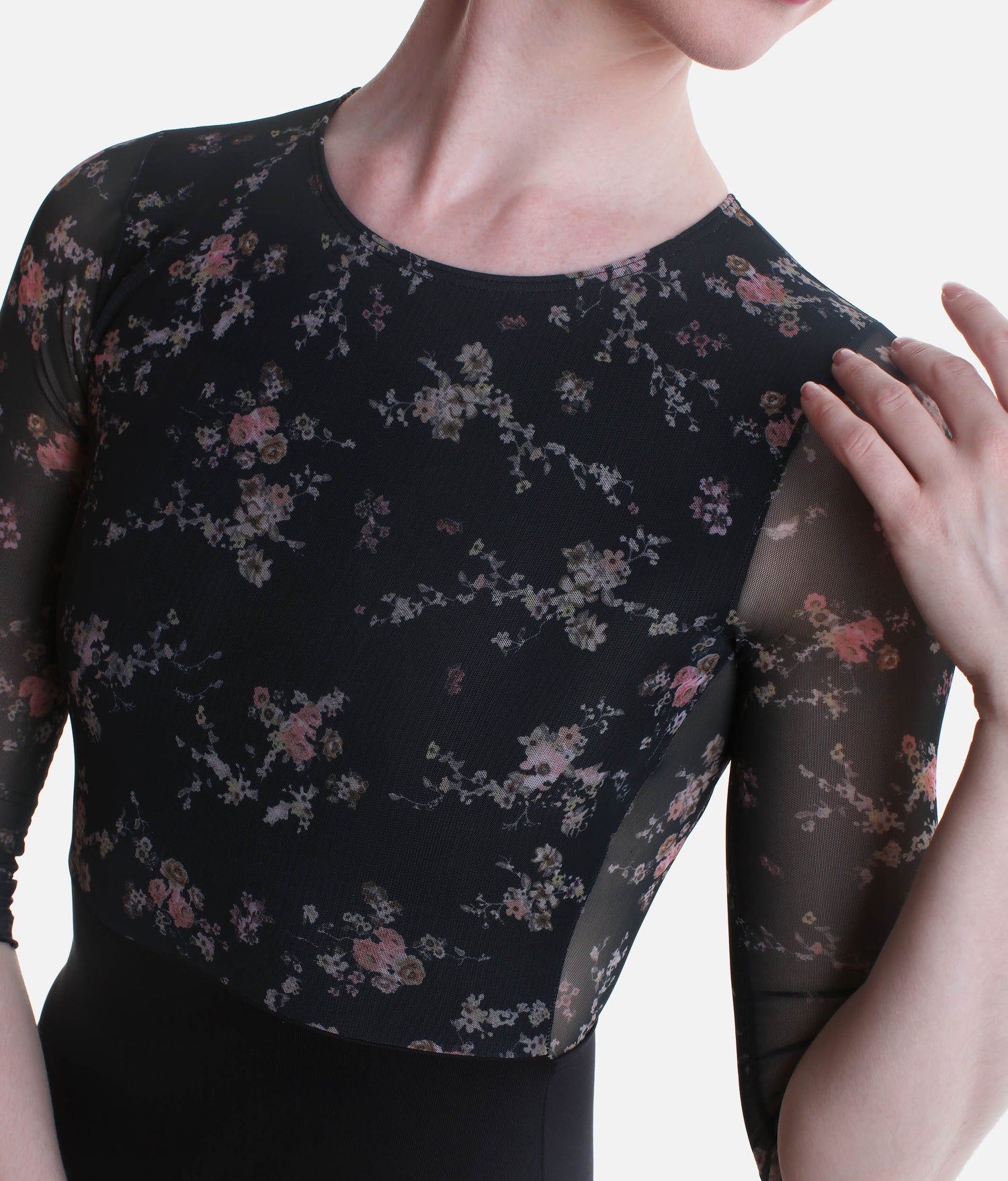 Frida Floral Print Leotard, ¾ Sleeve, Open Back, Lined - 31710