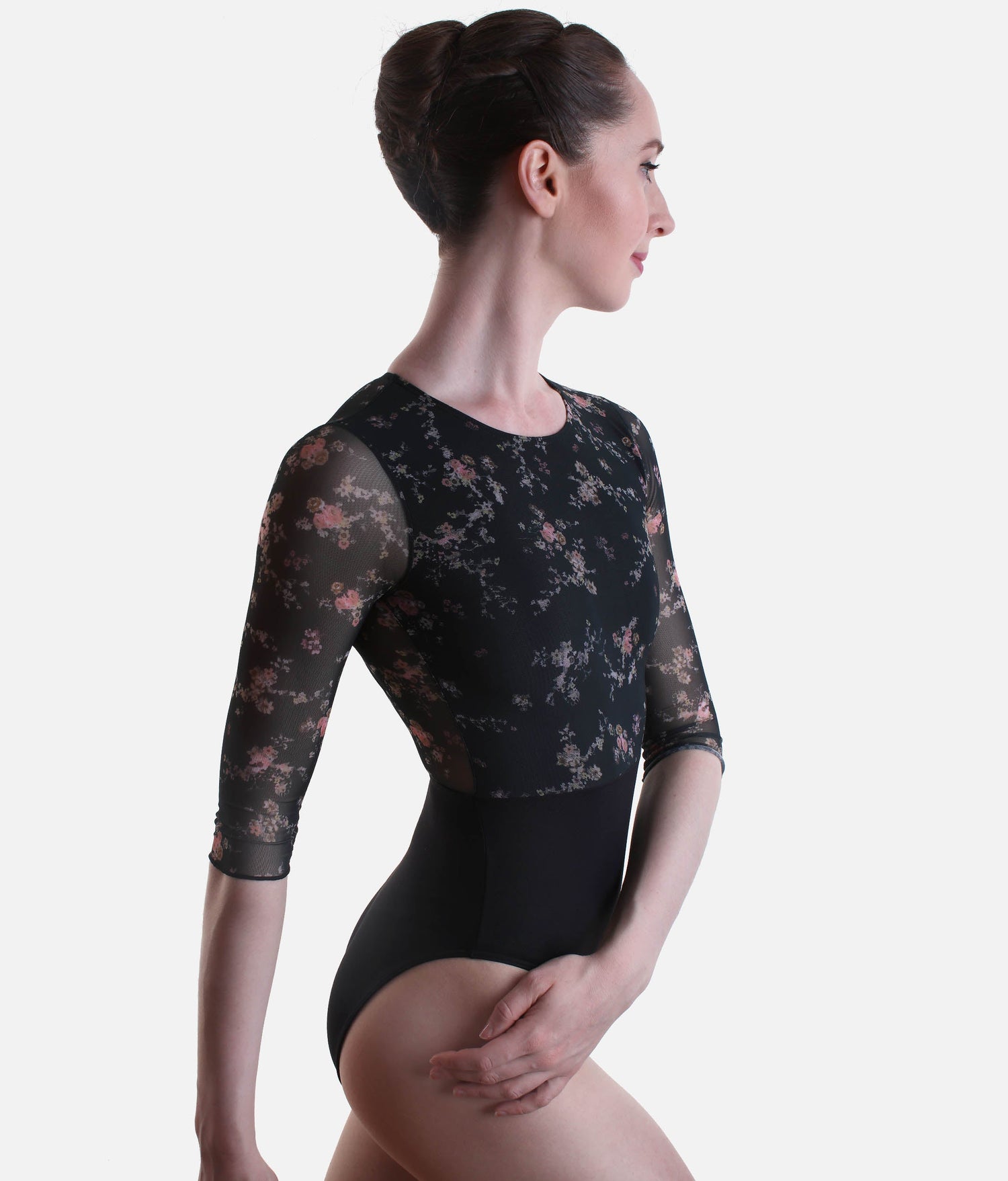 Frida Floral Print Leotard, ¾ Sleeve, Open Back, Lined - 31710