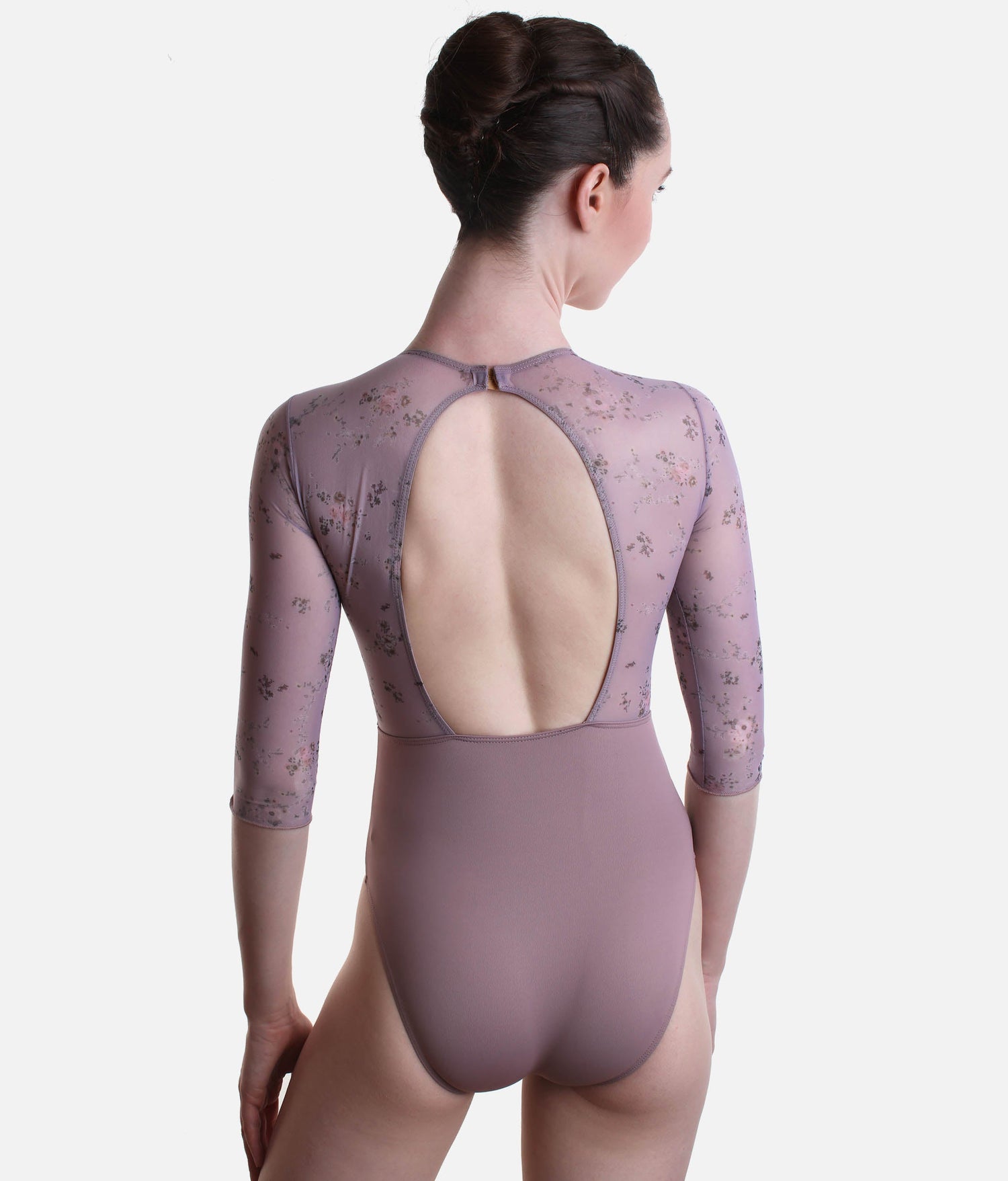 Frida Floral Print Leotard, ¾ Sleeve, Open Back, Lined - 31710