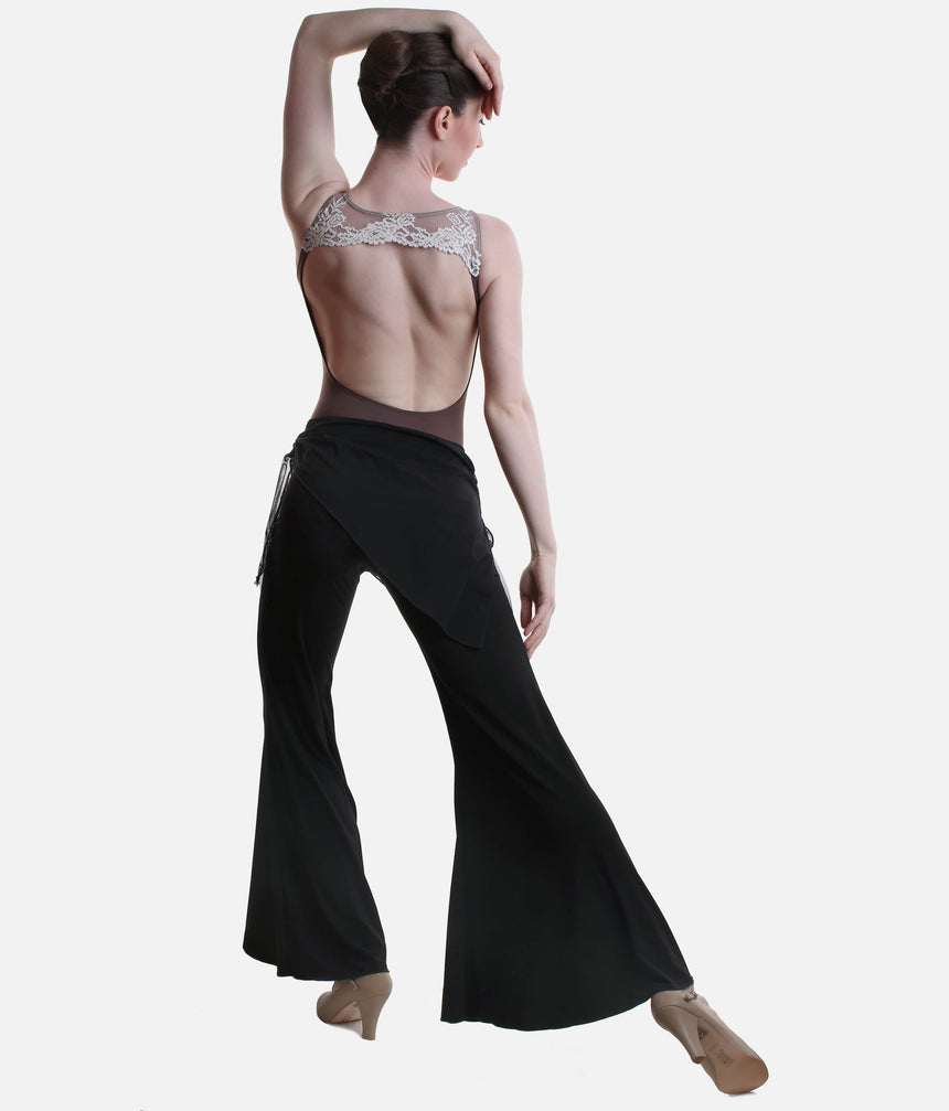 Ballroom Flared Pants with Adjustable Mesh Skirt, Dance Practice Trousers - 5252