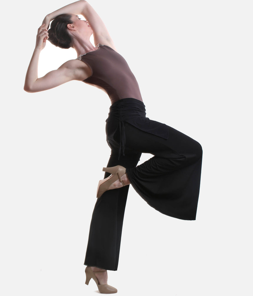 Ballroom Flared Pants with Adjustable Mesh Skirt, Dance Practice Trousers - 5252
