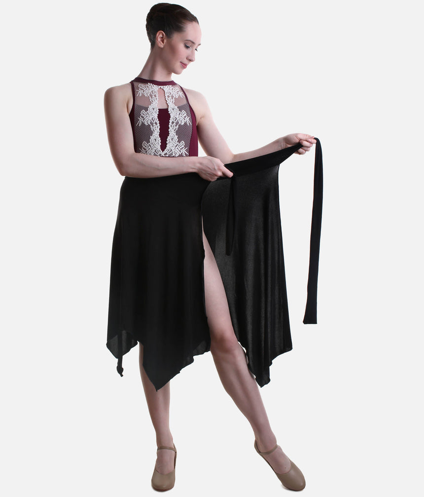 Practice Skirt, Elegant Wrap Style with Slit for Latin & Ballroom - 7013