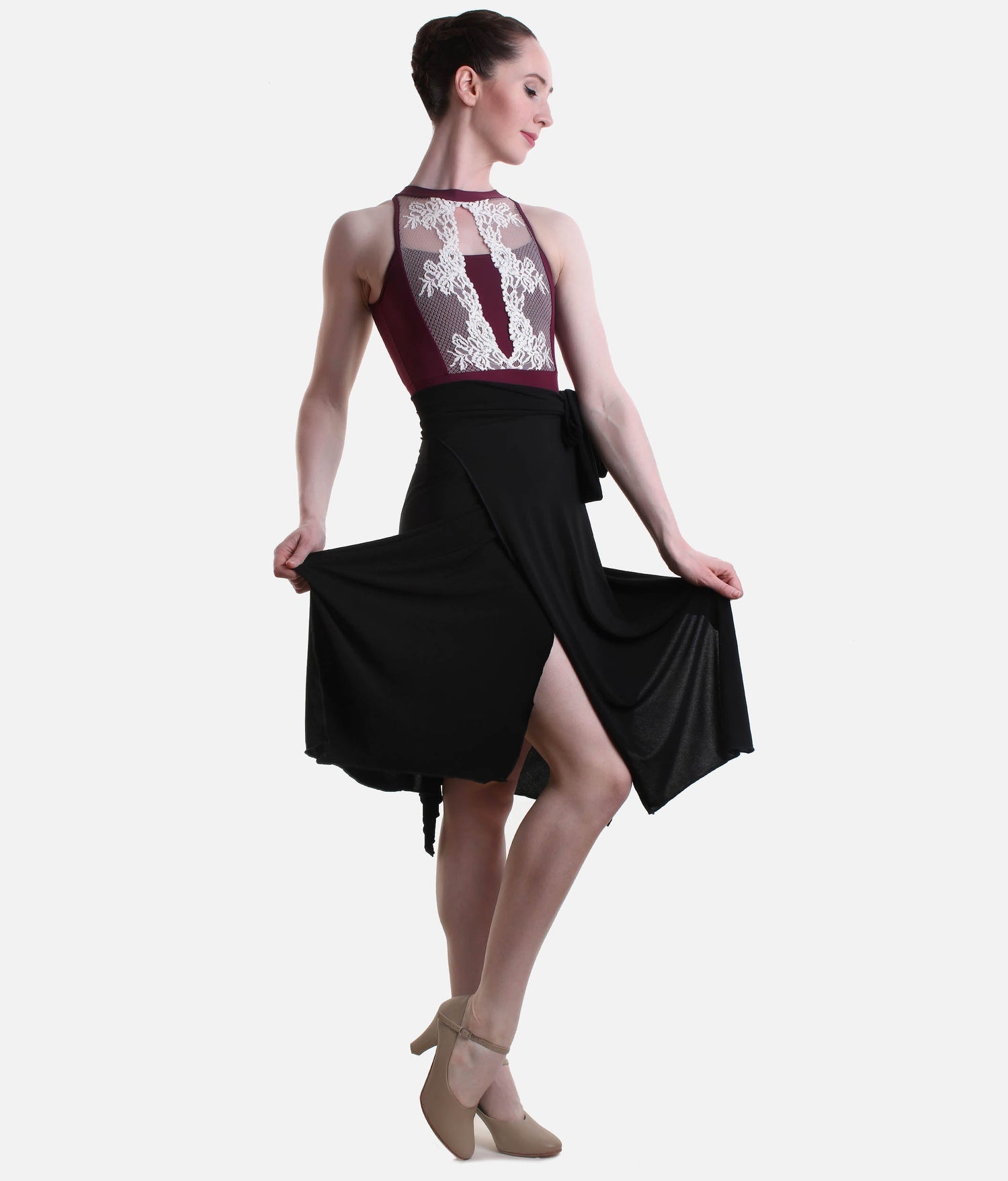 Practice Skirt, Elegant Wrap Style with Slit for Latin & Ballroom - 7013