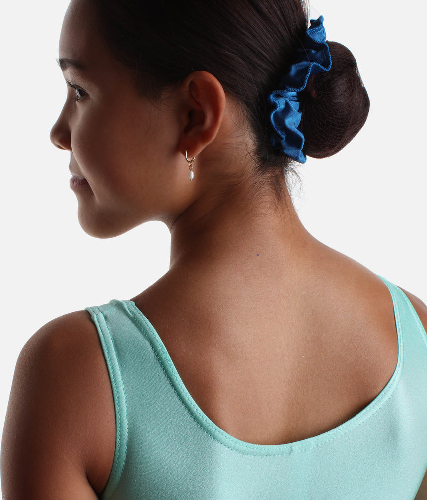 Girls Sleeveless Gymnastics Leotard, Colour-Block + Scrunchie - 7812 (MALLARD)