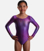 Girls Long Sleeve Gymnastics Leotard, Purple Rainbow Sparkle - 7818