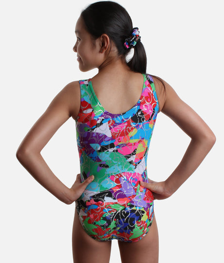 Girl's Sleeveless Gymnastics Leotard, Multicolour - 7822 (VIVID)