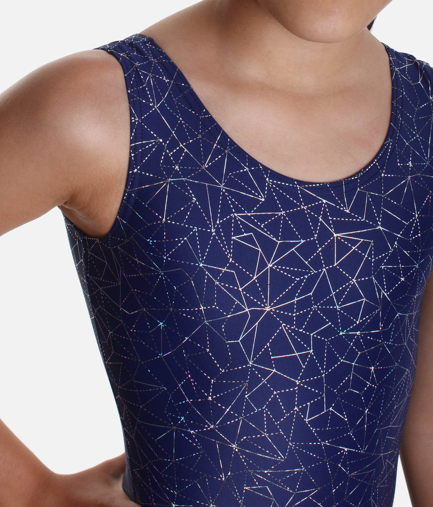 Girl's Sleeveless Gymnastics Leotard, Dreamy Stars - 7822 (SKY)