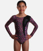 Girls Long Sleeve Gymnastics Leotard, Wild Cheetah Print with Scrunchie - 7828