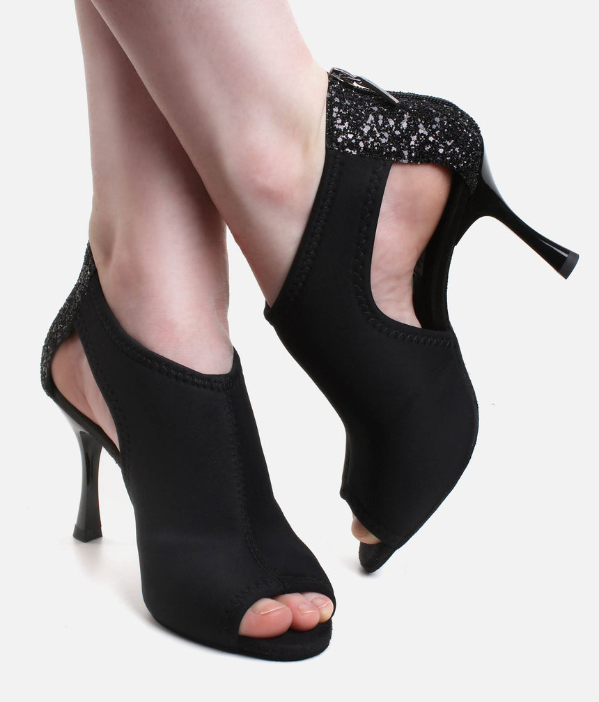 Glitter Heel Ballroom Latin Shoes, Flexible Neoprene Upper & 70mm Heel - PD810