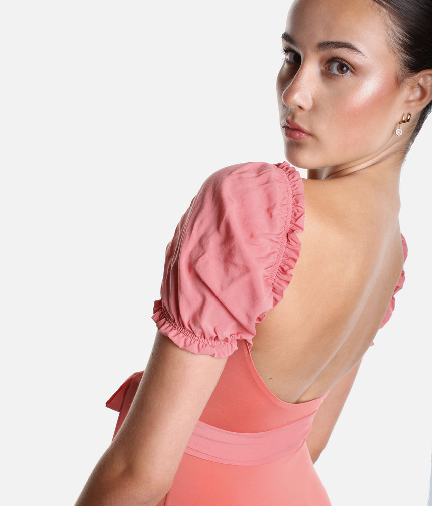 Wrap Bodysuit With Short Puff Sleeves - DIRNDL