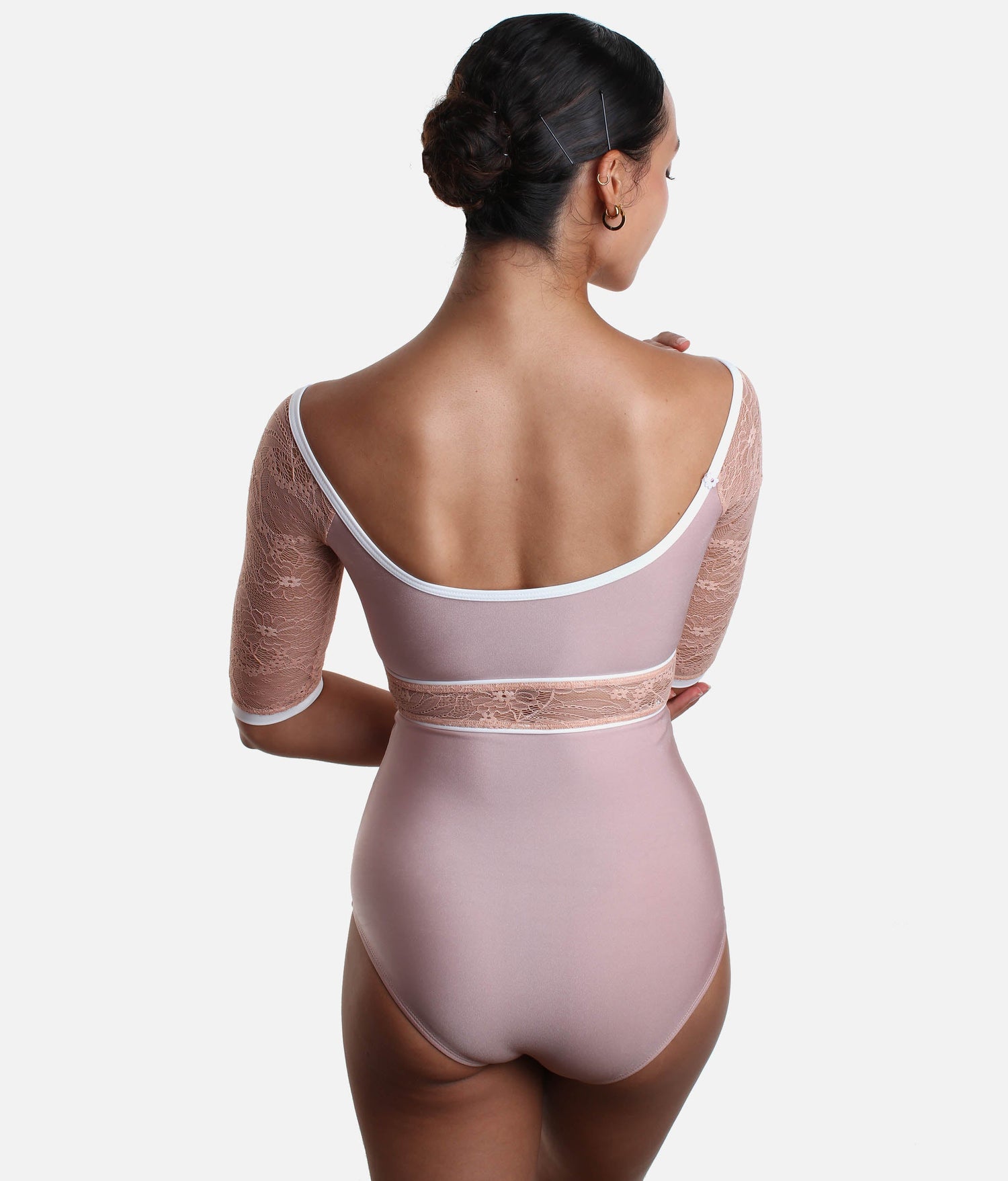 Boat Neckline Ballet Leotard with Lace Sleeves & Waist Detail - AFRODITE DI ROSE