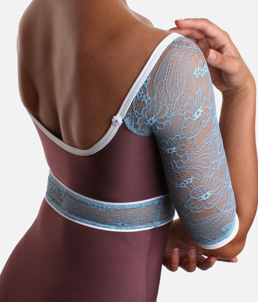 Boat Neck Ballet Leotard with Romantic Blue Lace - AFRODITE DI SUPERNATURAL