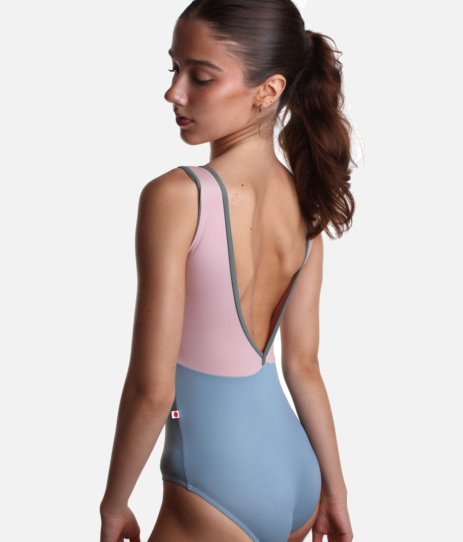 Low Back Dance Leotard with Duo Colour V-Neck & Contrast Trim - ALICIA Fog